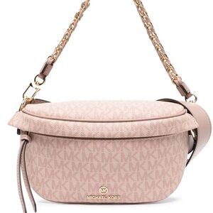 Michael Kors MK Monogram Blush Canvas Chain Flap Crossbody Bag
